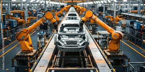 Automating Car Production in Factories with Robots and Assembly Lines. Concept Automation, Car Production, Factories, Robots, Assembly Lines