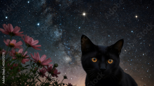 Cosmos and black cat