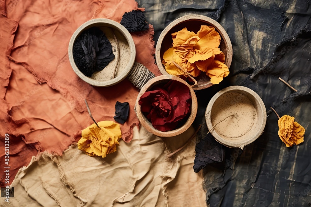 Wabi-sabi background, where hand-made paper meets natural dye and sumi ink Wabi-sabi background, where hand-made paper meets natural dye and sumi ink