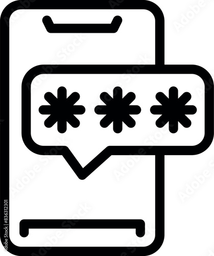 Black and white vector illustration of a secure password prompt on a mobile phone screen