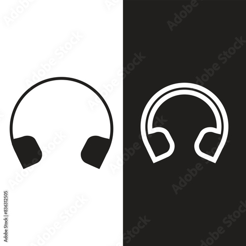 Headphones music listen over the head stroke lines minimalistic icons black and white