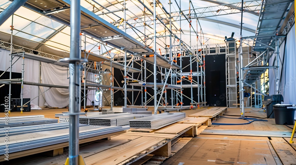 Scaffolding is used to provide support for workers and materials during the construction of a building or other structure. Scaffolding is used to provide support for workers and materials during the construction of a building or other structure.