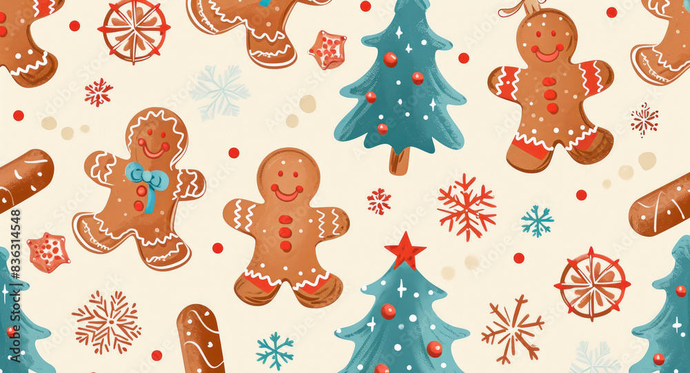 Holiday Gingerbread Cookie Pattern in Retro Style Holiday Gingerbread Cookie Pattern in Retro Style