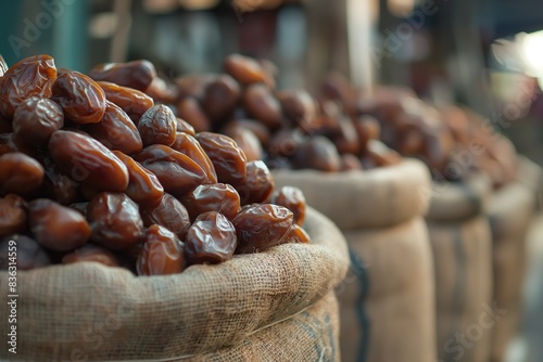 Dates fruit in a bag on the street market in India.