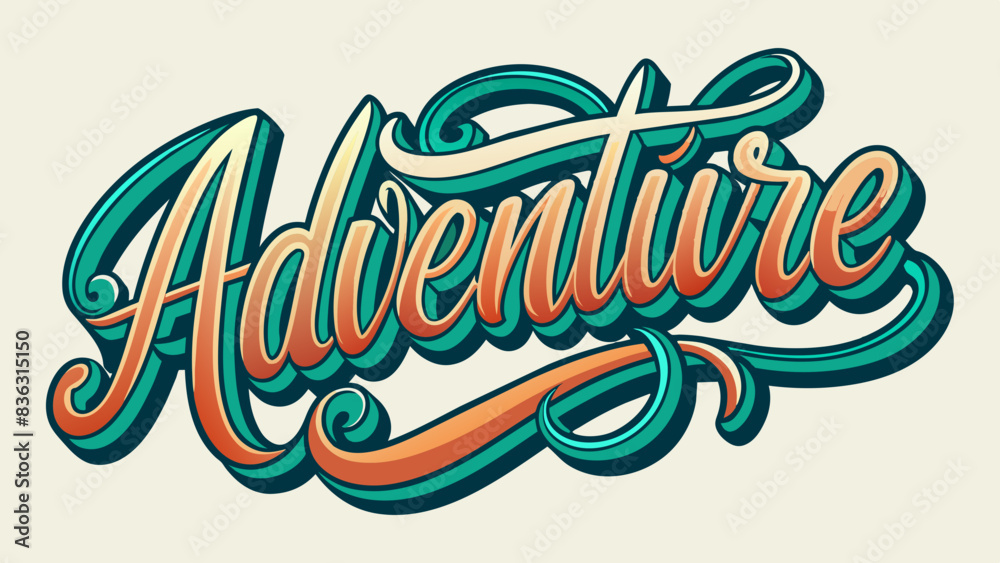Vibrant text word Adventure with dynamic swirls bold color scheme, perfect for travel-themed projects, posters, branding, and digital designs. Eye-catching, energetic, capturing spirit of exploration Vibrant text word Adventure with dynamic swirls bold color scheme, perfect for travel-themed projects, posters, branding, and digital designs. Eye-catching, energetic, capturing spirit of exploration