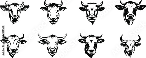 Set of Cow head silhouette vector illustration