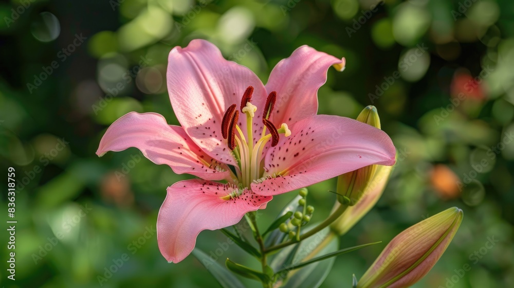 Blooming Pink Asiatic Lily Flower with Anthers Blooming Pink Asiatic Lily Flower with Anthers