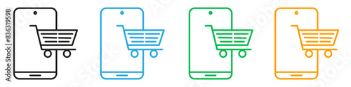 Online shopping icon line art vector