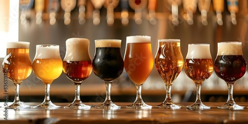 Variety of global brews showcased at a beer festival. Concept Beer Festival, Global Brews, Craft Beer, Tasting Experience, International Flavors photo