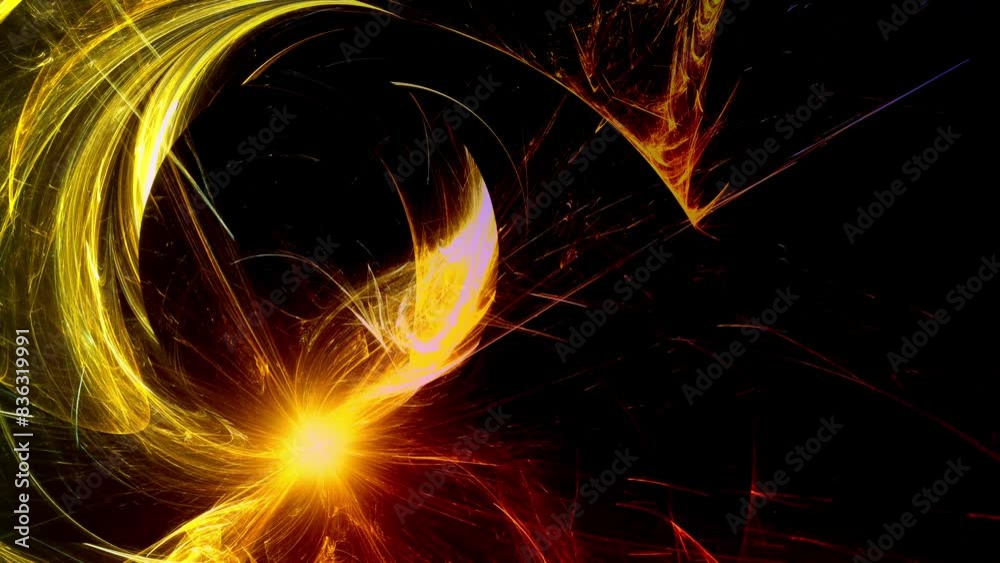 Futuristischer goldgelber animierter Lichteffekt in hell leuchtender Energiestruktur. Geschwindigkeitseffekt. Abstrakte leuchtende Lichtlinien, bewegte Energiestrahlen, innovativ