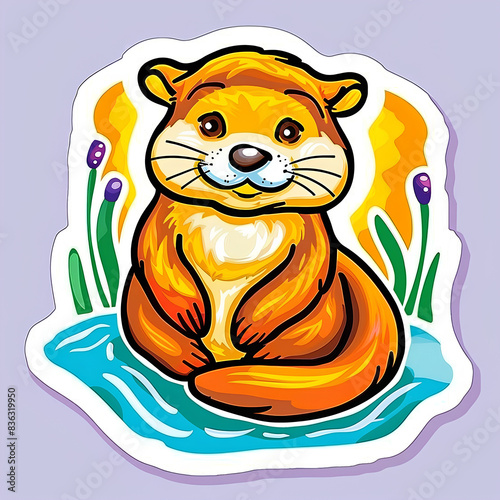 Cute Otter Illustration on Light Purple Background photo
