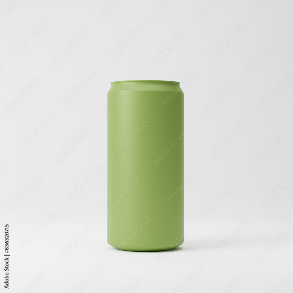 Green matte aluminum soda can isolated over white background. Mockup template. 3d rendering. Green matte aluminum soda can isolated over white background. Mockup template. 3d rendering.