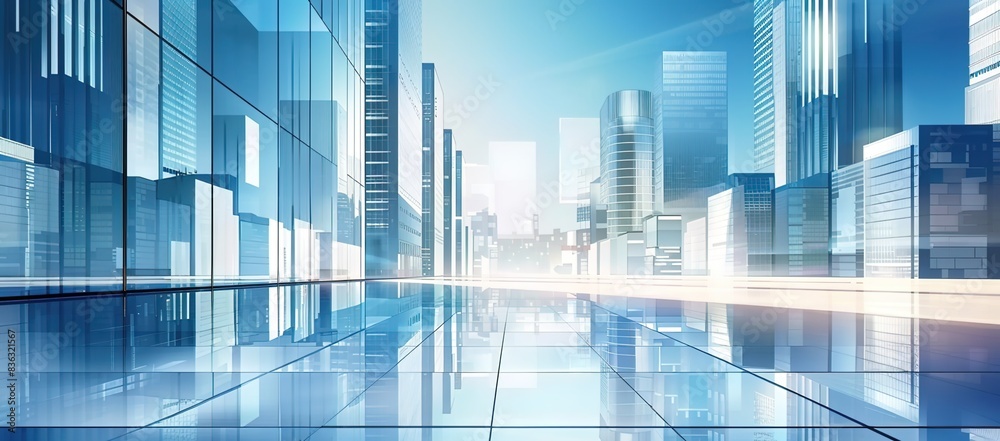 Empty modern business office skyscrapers. High-rise buildings in commercial district with blue sky. bright and clean high tech office background Empty modern business office skyscrapers. High-rise buildings in commercial district with blue sky. bright and clean high tech office background