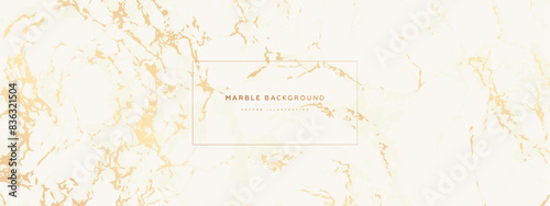 Abstract white and golden marble horizontal luxery background. Modern marble texture backdrop design. Vector illustration