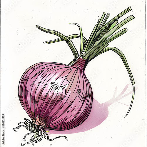 Defined cartoon illustration of a unpeeled dirty red onion on white background png photo