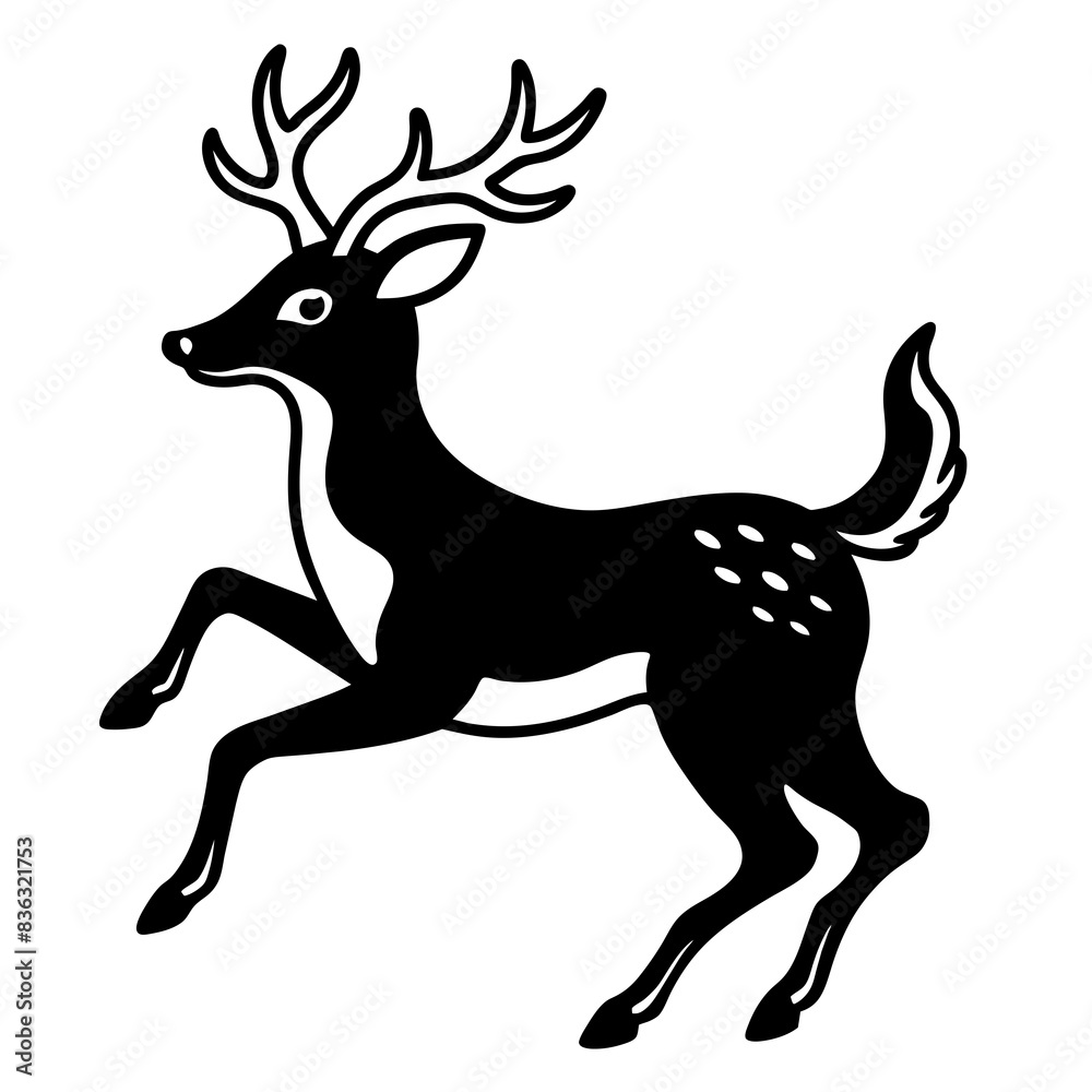 Fototapeta premium Deer jumping illustration vector silhouette clean line art
