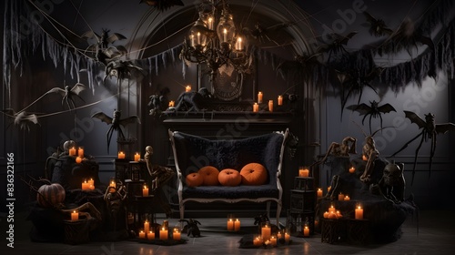 Halloween decoration featuring a haunted house photo