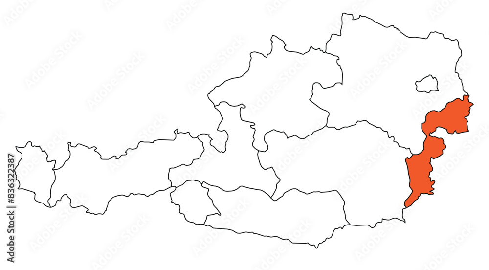 Obraz premium Outline of the map of the region of Austria - Burgenland