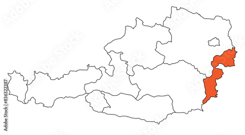 Outline of the map of the region of Austria - Burgenland