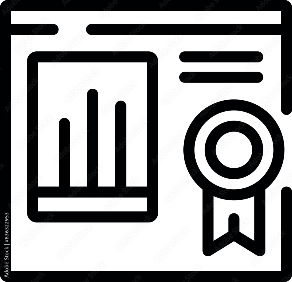 Line art icon illustration of a performance certificate with a bar graph, symbolizing success and achievement Line art icon illustration of a performance certificate with a bar graph, symbolizing success and achievement