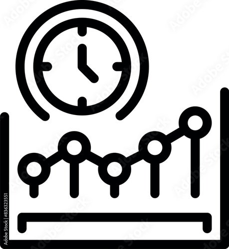 Black line icon representing time efficiency with a clock and rising graph