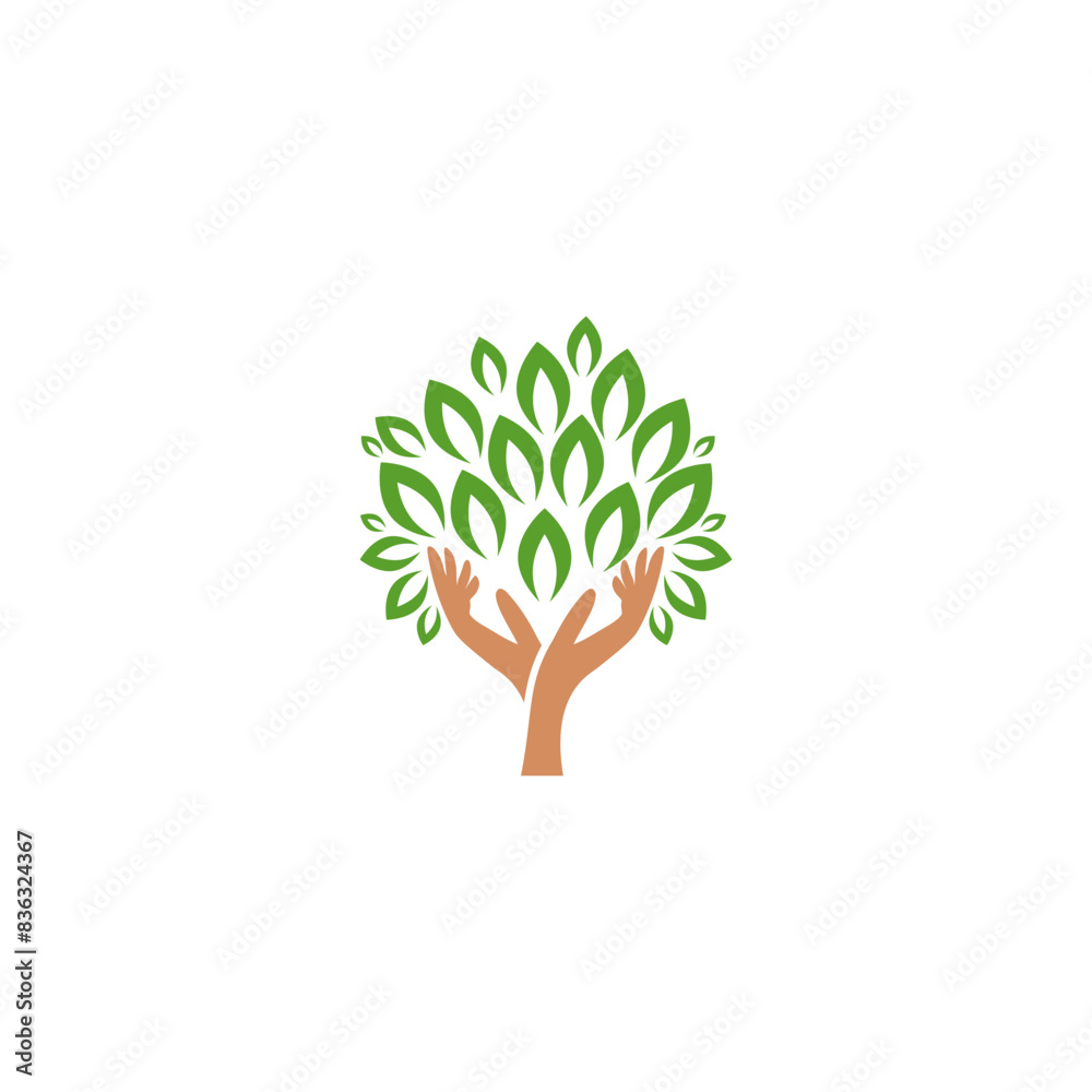 Obraz premium Human hands and tree icon isolated on white background