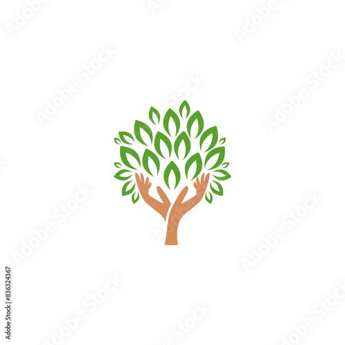 Human hands and tree icon isolated on white background