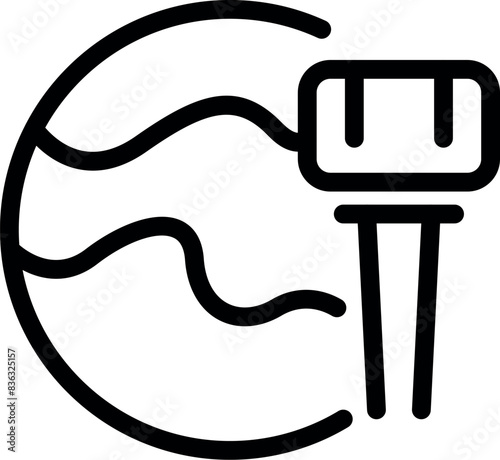Simple line art icon representing a tennis ball and racket, ideal for sportsthemed projects