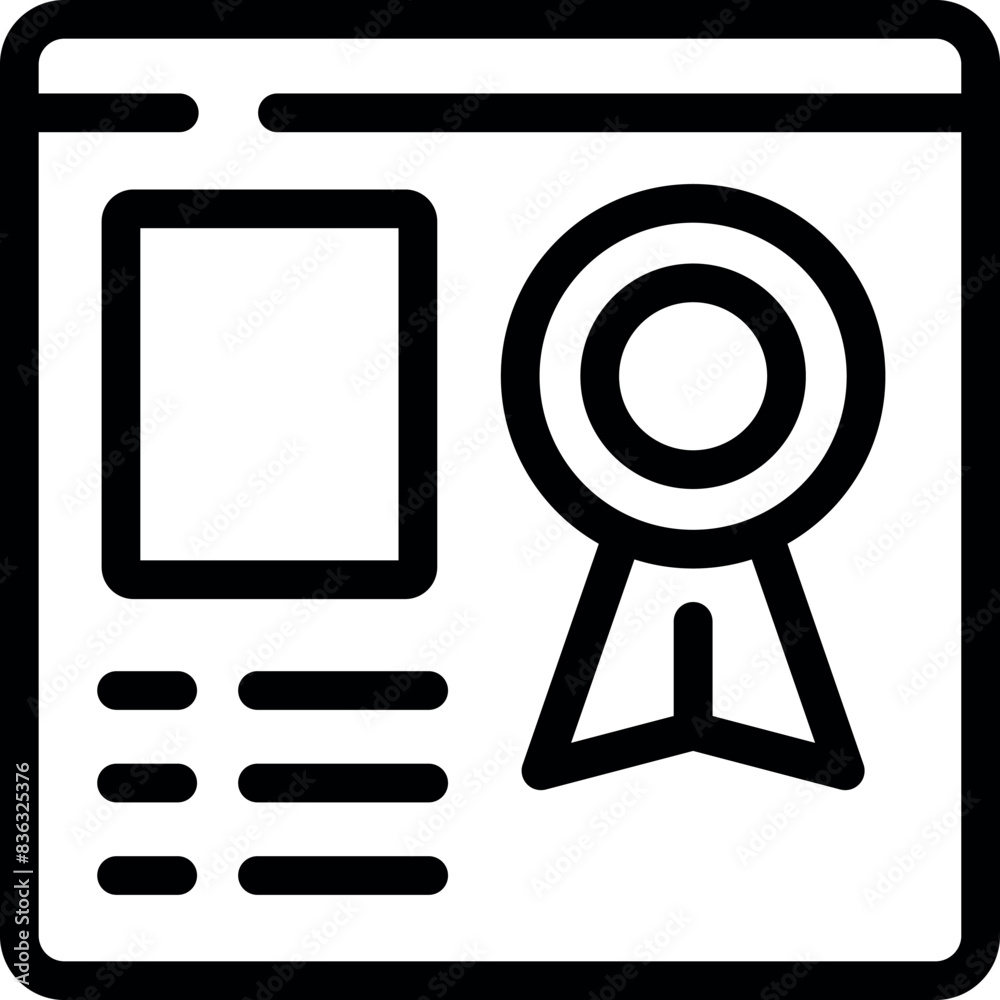 Certificate of achievement icon with ribbon. Award. And recognition in black and white flat design vector illustration symbolizing accreditation. Accomplishment Certificate of achievement icon with ribbon. Award. And recognition in black and white flat design vector illustration symbolizing accreditation. Accomplishment