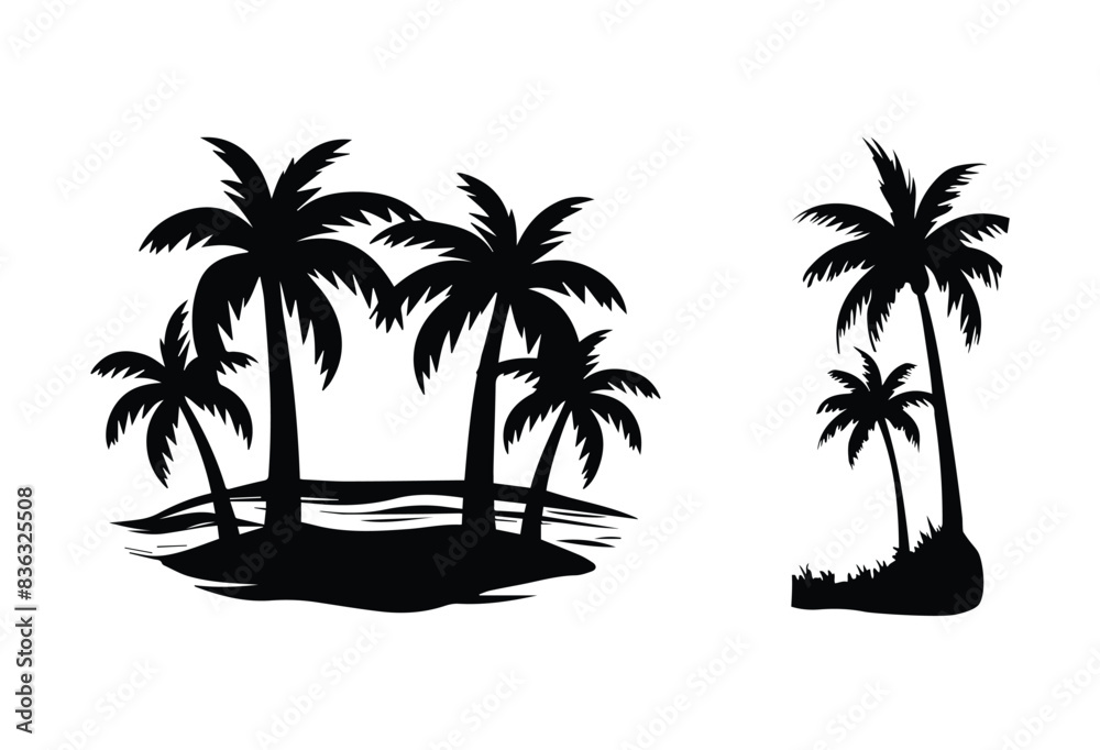A set of Palm tree vector silhouette isolated on a white background, Tropical palm tree black clipart. Tropical palm tree A set of Palm tree vector silhouette isolated on a white background, Tropical palm tree black clipart. Tropical palm tree