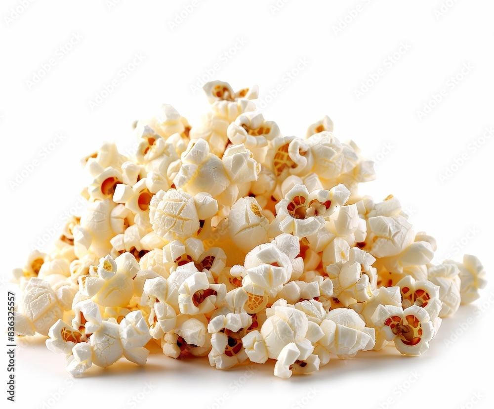 A Pile of Freshly Popped Popcorn Isolated on White Background A Pile of Freshly Popped Popcorn Isolated on White Background