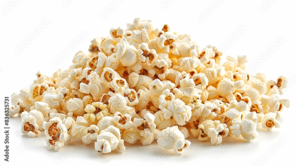 Freshly Popped Popcorn Pile Isolated on White Background