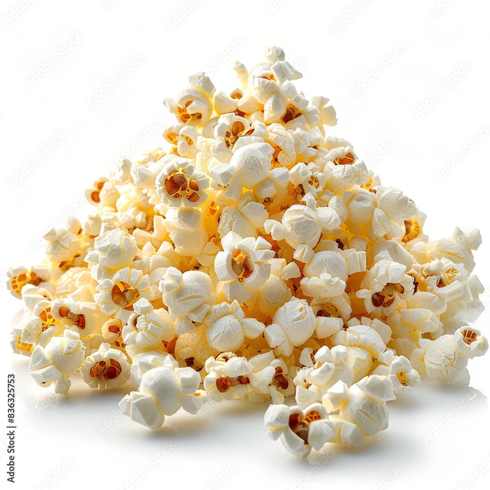 Freshly Popped Popcorn Pile Isolated on White Background