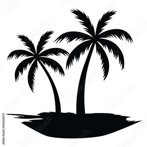 A Palm tree vector silhouette isolated on a white background, Tropical palm tree black clipart. Tropical palm tree