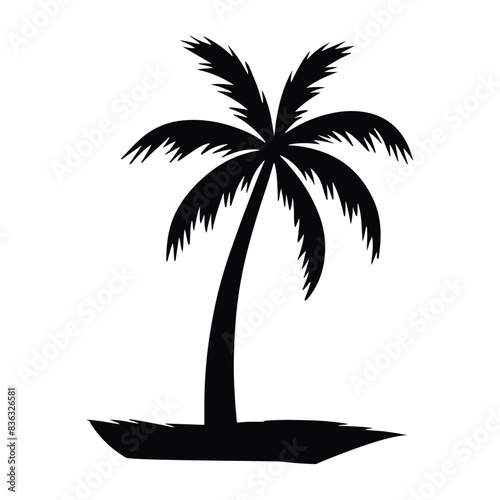 A Palm tree vector silhouette isolated on a white background, Tropical palm tree black clipart. Tropical palm tree