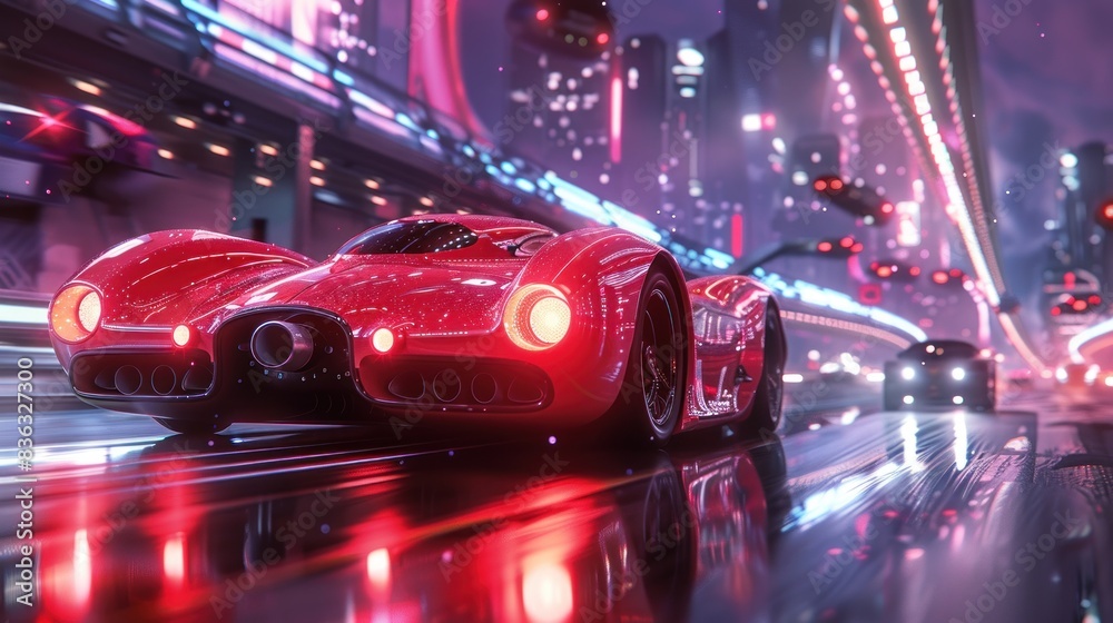 chase scene of spacecraft chasing futuristic car on highway chase scene of spacecraft chasing futuristic car on highway