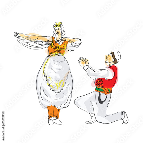 Albanian folk couple dance from Tirana with folk dress