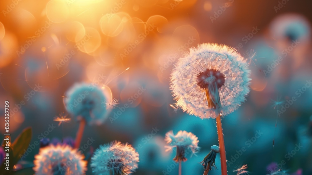 Closeup of dandelion with blurred background, artistic nature closeup Closeup of dandelion with blurred background, artistic nature closeup