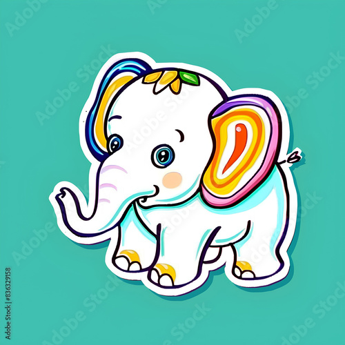 Colorful Elephant Illustration on Teal Background photo