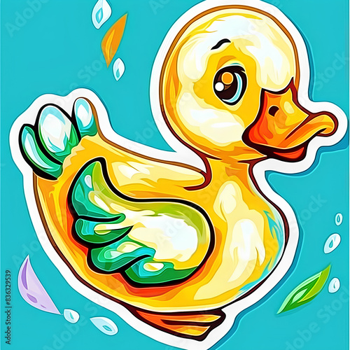  Adorable Duck Illustration on Blue Background photo