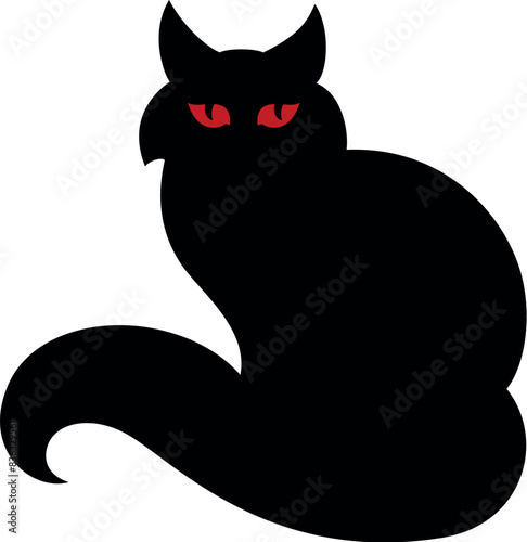 illustration - Halloween black cat with red eyes