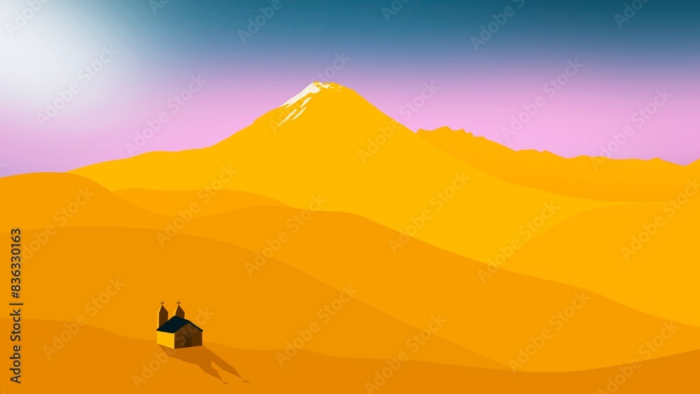 Illustration of the Tungurahua volcano and Altar of the Andes mountain range of Ecuador