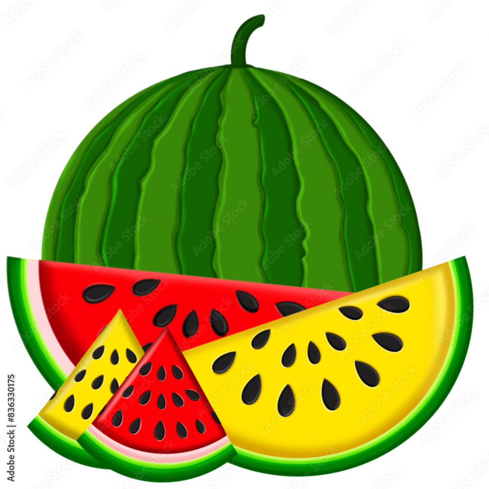 Cartoon watermelon icon on white illustration on transparent background Cartoon watermelon icon on white illustration on transparent background