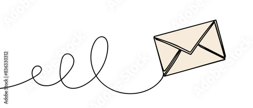 Continuous line drawing of an envelope. Message or notification concept. Vector illustration