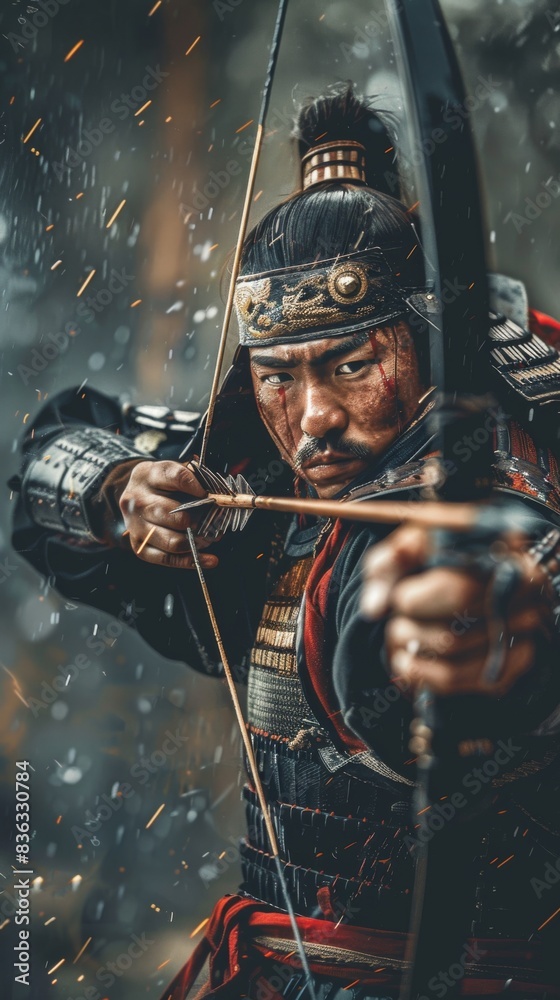 Naklejka premium portrait of a archer warrior in a battle