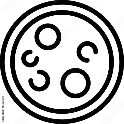 Black and white vector icon of a petri dish, often used to represent microbiology and bacteria cultures
