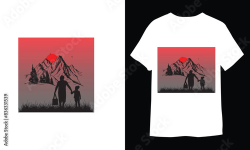 Father's day T- shirt and Father's Day poster or banner template and background. Greetings and presents for Father's Day in flat lay styling. Promotion and shopping template for love dad. Black