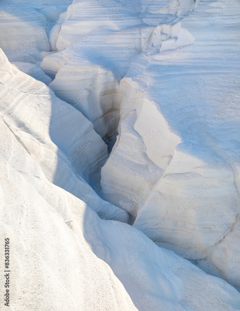 White chalk cliffs in Sarakiniko, Milos island, Cyclades, Greece