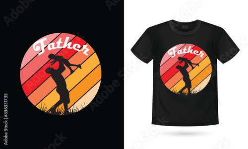 Father's day T- shirt and Father's Day poster or banner template and background. Greetings and presents for Father's Day in flat lay styling. Promotion and shopping template for love dad. Black