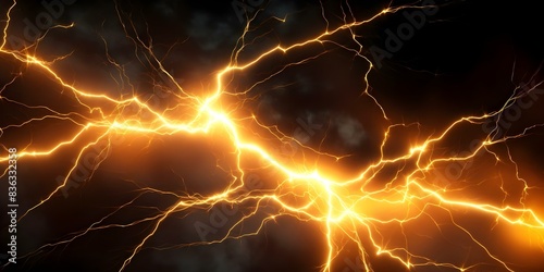 Abstract isolated lightning bolts on black background symbolizing electricity. Concept Electricity, Lightning Bolts, Abstract Art, Black Background, Power Symbols